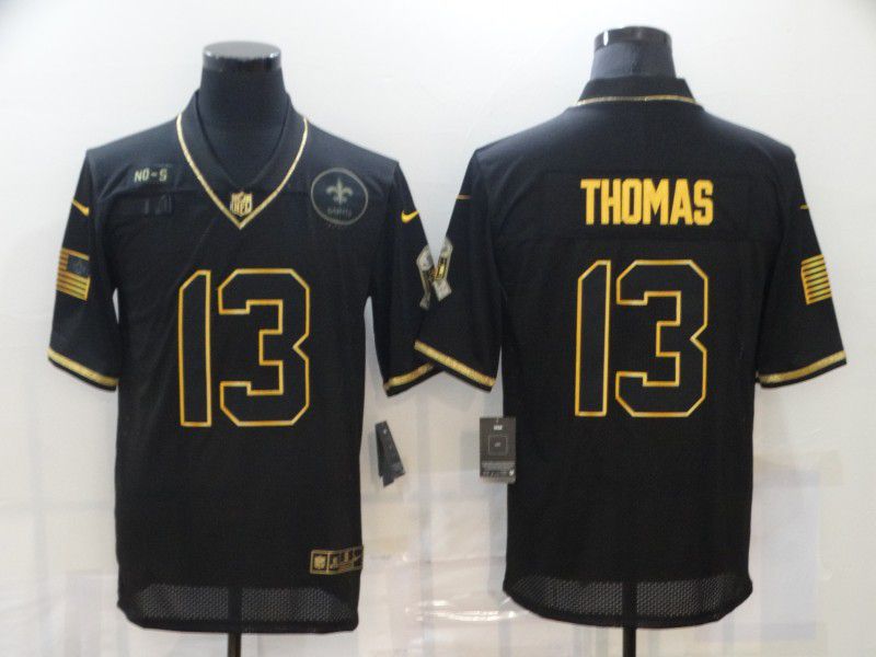 Men New Orleans Saints #13 Thomas Black Retro Gold Lettering 2020 Nike NFL Jersey